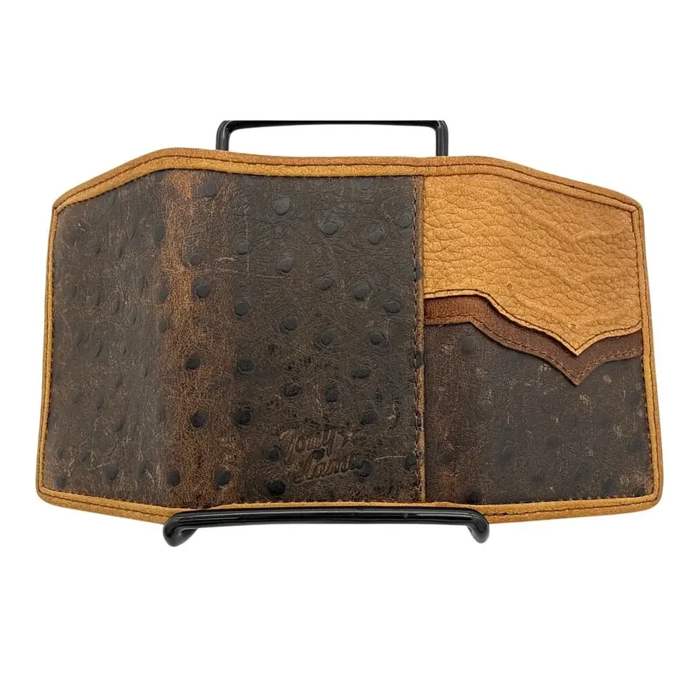 Tony Lama Trifold Wallet Mens Genuine Ostrich Leather‎ RFID Tan Brown Western